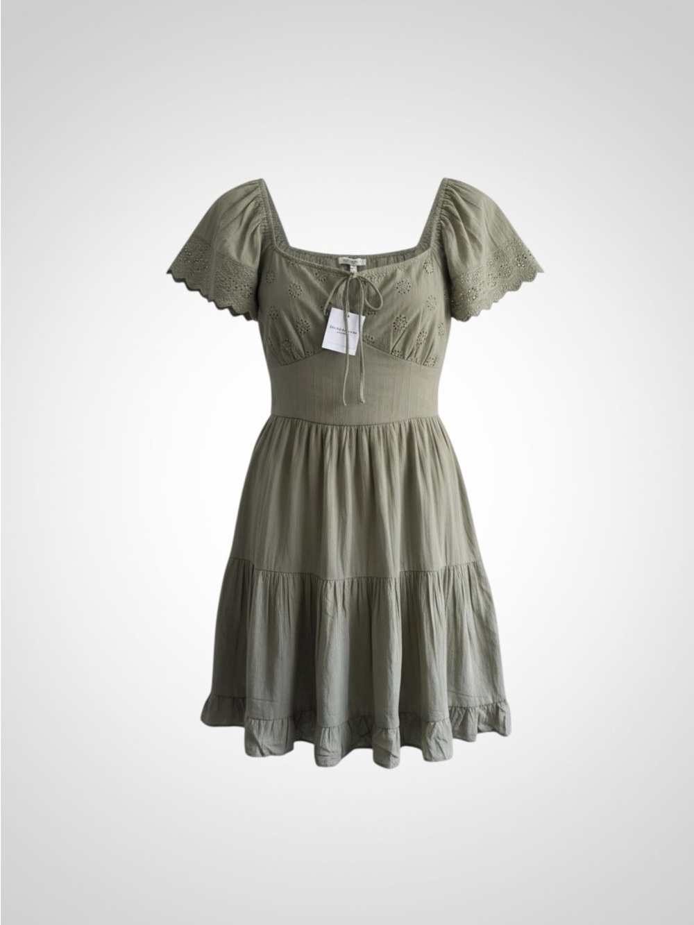 American Eagle Outfitters Olive Green Tiered Cotton Mini Dress